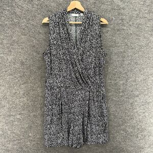 New York & Company Jumpsuit Women L Large Black Geometric V-Neck Stretch Casual